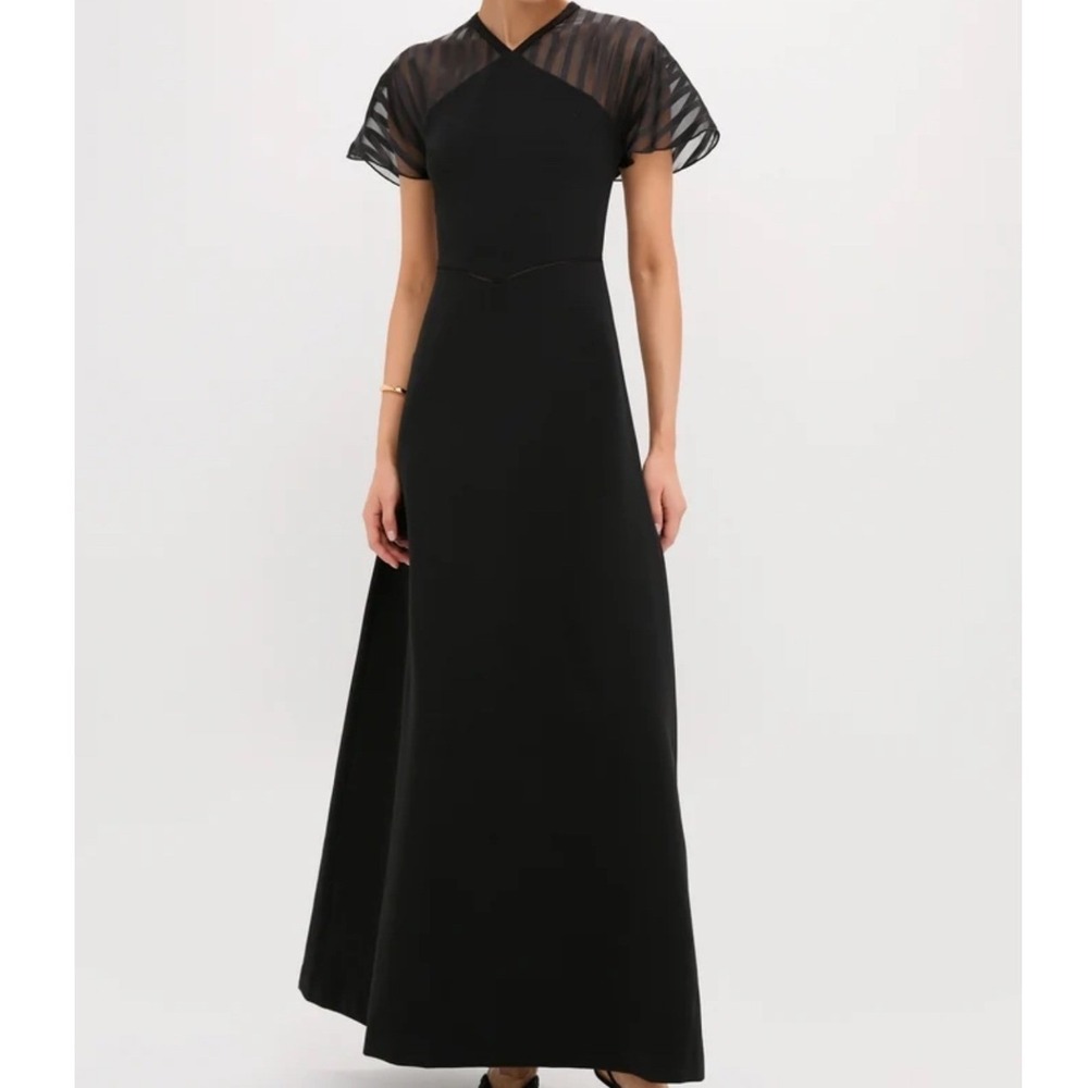 Tuckernuck Black Maxi Dress with Sheer Striped Cap Sleeves